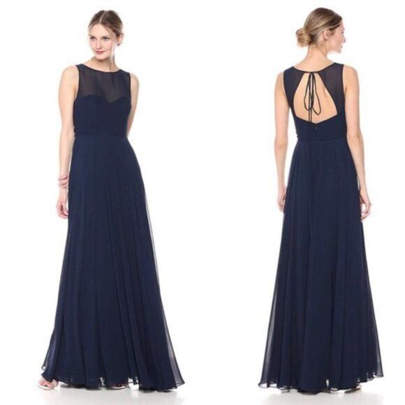Jenny Yoo Elizabeth Dress Size 2 Navy Blue Formal Maxi BHLDN - NWT Flaw - Picture 1 of 12
